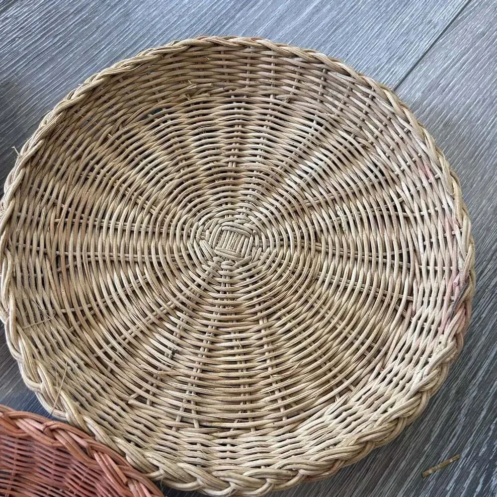 Vintage Wicker Plate Holders Set of 4 Boho Rattan Round Basket Wall Decor 10”